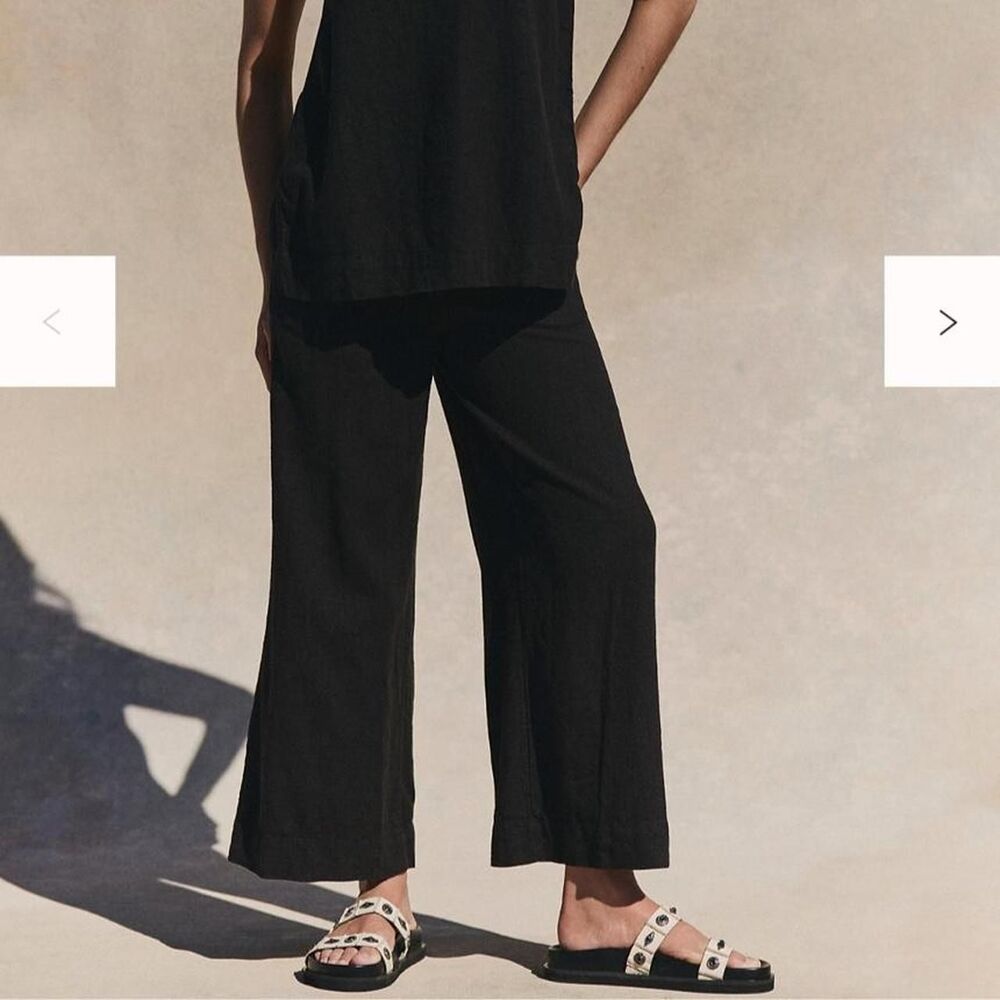 Free People Free-Est Sightseer Linen Viscose Wide Leg Pants L Black
